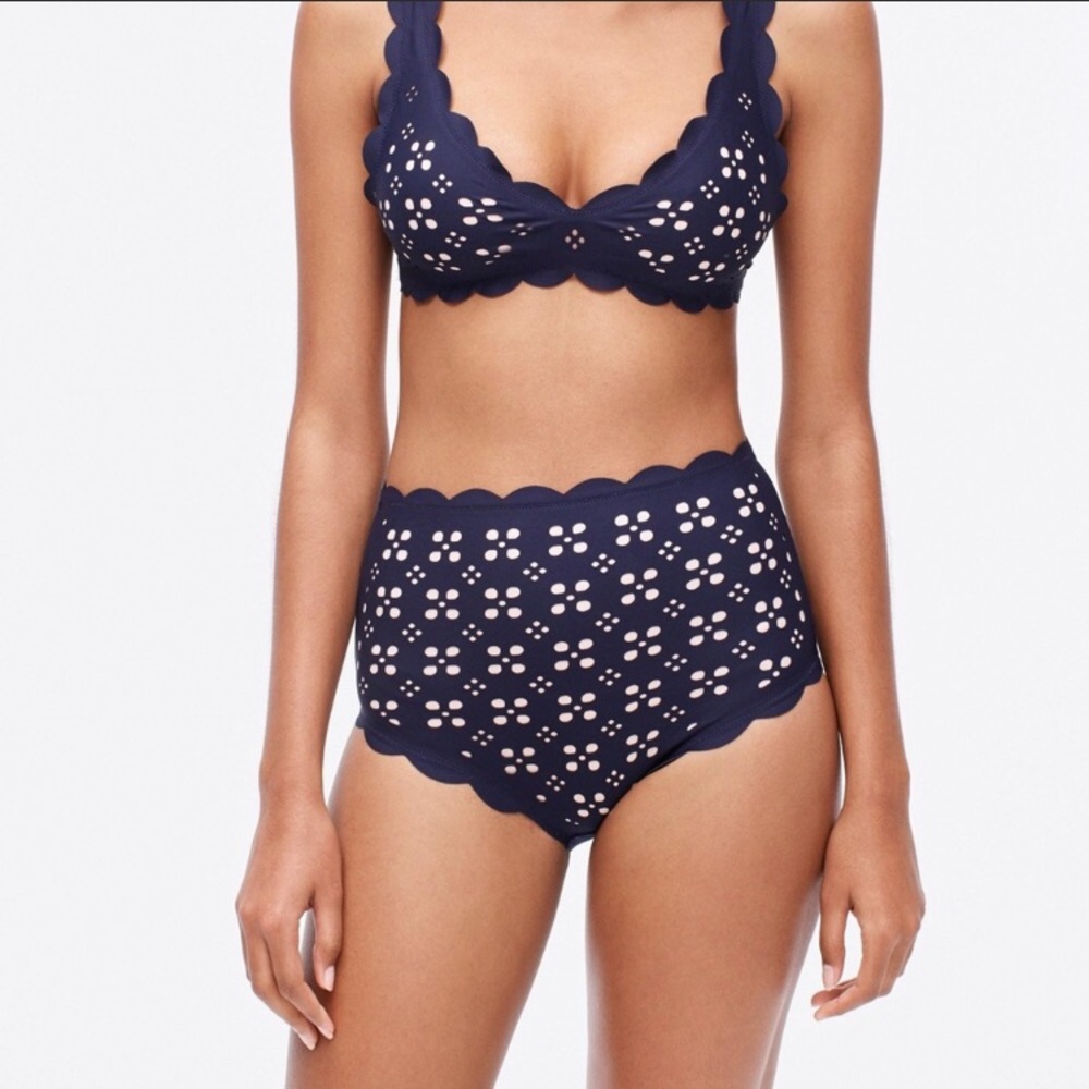 J. Crew Navy Scalloped Eyelet Bikini Bottom